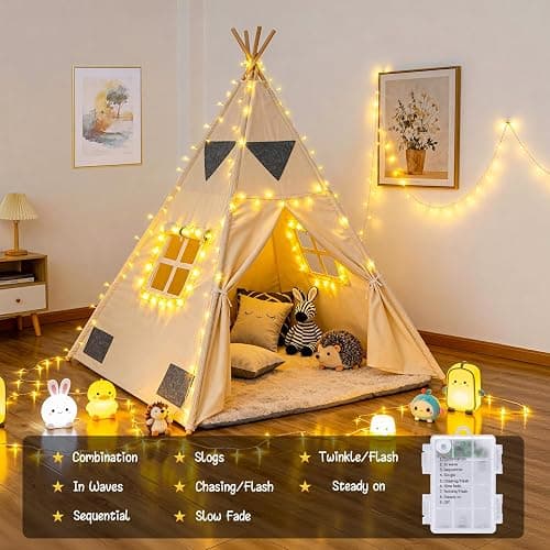 JMEXSUSS 33ft 100 LED Warm White Christmas String Lights for Room Decor | Battery Operated Christmas Lights with 8 Modes Remote, Twinkle Fairy Mini Lights for Bedroom Home Wall House Decor thumbnail 3