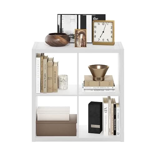 Furinno Cubicle Open Back Decorative Cube Storage Organizer, 4-Cube, White thumbnail 7