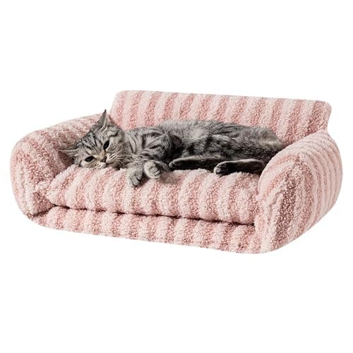 Hollypet Cat Bed Fluffy Plush Mutifuctional Double-Layer Soft Pet Couch Orthopedic Sofa Nest Beds for Small Cats and Dogs, Pink (21x15x8 inch) - Image 1