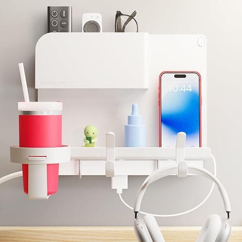 WallShelfie Bedside Wall Organizer & Dorm Decor for Dorm Room - White | Dorm Room Essential, Floating Bedside Shelf Wall Mount Organizer, Remote Control Holder, Cool Teen Girls Trendy Stuff, - Image 1