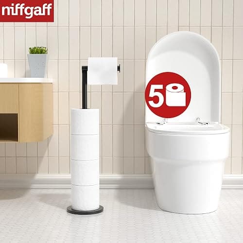 Free-standing Toilet Roll Holder Folding Paper Roll Holder Stainless Steel Bathroom Roll Holder Stand, Anti Rust Pedestal Free Standing Toilet Roll Storage Dispenser Holds 5 Paper Roll - Black thumbnail 3