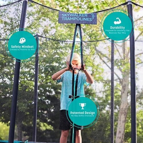 SKYWALKER TRAMPOLINES 12 FT 15 FT Round Trampoline with Safety Enclosure Net, 9 x 15 FT Rectangle Outdoor Trampoline, Recreational Trampoline for Kids - 9x15 FT - Teal thumbnail 2