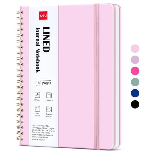 deli Pink Lined Spiral Journal Notebook, 160 Pages, A5 (5.5"x8") Hardcover Writing Notebook, College Ruled Spiral Bound Journal for Women & Men - Perfect for Work, School, Office & Note Taking - Image 1