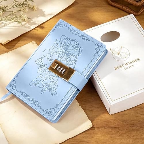 Diary with Lock, PU Leather Journal for Gifts, 224 Pages, B6 | Lock Diary for Women Girls, Personal Organizers with Lockable Password, Pen Holder&Bookmark, Refillable thumbnail 2