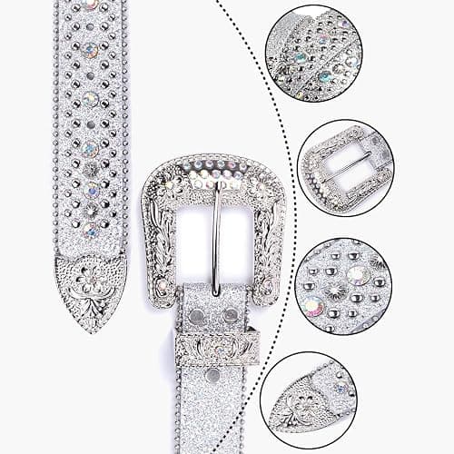 Strapvia Rhinestone Bling Gothic Belt with Crystal Diamond for Halloween - Western Cowboy/Cowgirl Belt for Jeans thumbnail 3