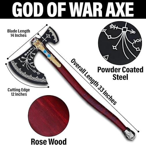 Dark Warrior | Handmade Kratoss Viking Axe Cosplay Viking Replica GOWAxe, Axes Berserker Large Norse Axes,Scandinavian Double Headed Axe Functional Viking Battleax Norse Mythology thumbnail 3