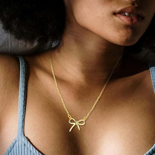 Mikovivi Gold Bow Necklace, Dainty Gold Bow Pendant, Trendy Necklace, Cute Jewelry for Women & Girls thumbnail 6