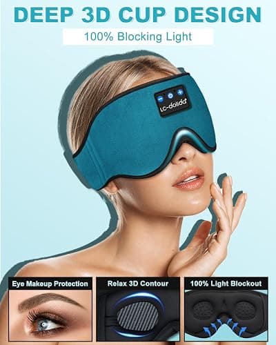 Sleep Mask with Bluetooth Headphones,LC-dolida Sleep Headphones Bluetooth Sleep Mask 3D Sleeping Headphones for Side Sleepers Best Gift and Travel Essential (Blue) thumbnail 3