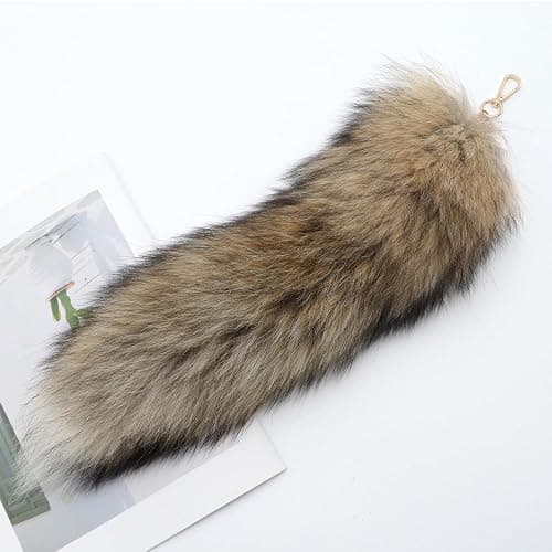 Furry Therian Fox Wolf Tail Keychain, Atiofber 15.75 Faux Fur Costume Fake Tail Handbag Charm for Halloween Cosplay thumbnail 2