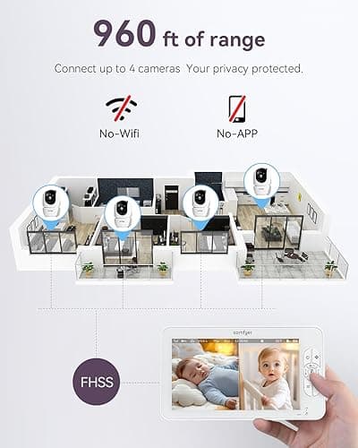 Comfyer 7" HD Split-Screen Baby Monitor with 2 Cameras, Video Baby Monitor with Camera and Audio, Flexible Bracket, Non-WiFi, VOX Mode, 2 Way Audio, Remote PTZ, Auto Night Vision - 7''720P Display with 2 1080P Camera thumbnail 5