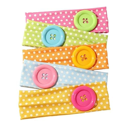 Weazppre Polka Dot Head Bands for Women, Wide Stretchy Cloth Headbands with Big Buttons,5-Pack Cute Hair Accessories Gifts for Daily Wear, Cosplay, Party and Retro Style (Bright, candy-colored) - Image 1