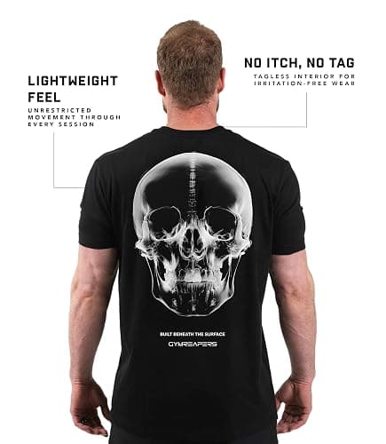 Gymreapers Skull Moisture Wicking T-Shirts for Men - Short Sleeve Workout Gym Shirts - Running Athletic Tees & Dry Fit Tshirt thumbnail 5