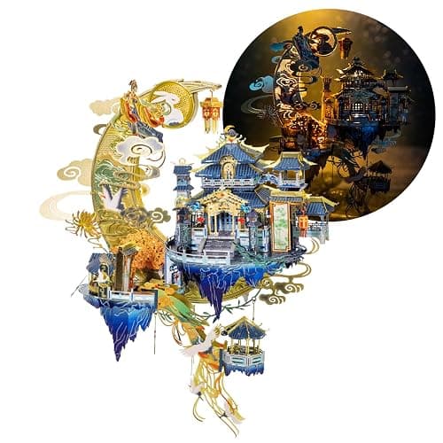 MU Moon Palace 3D Metal Puzzles for Adult to Build with Lighting Holder, DIY Metal Model Kits Building, Birthday Mother Day Mom Gift Desk Decor - Image 1