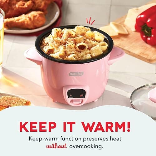 DASH Mini Rice Cooker Steamer with Removable Nonstick Pot, Keep Warm Function & Recipe Guide, Half Quart, for Soups, Stews, Grains & Oatmeal - Pink thumbnail 3