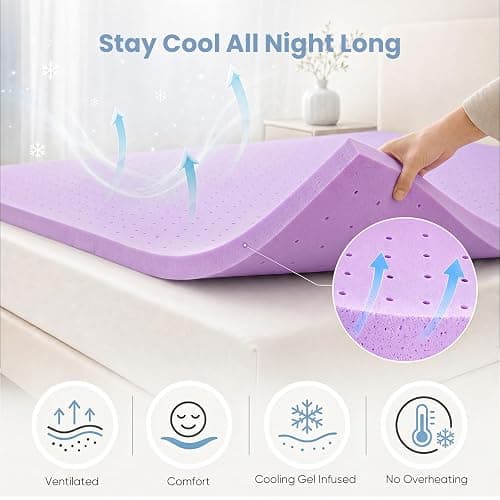 DUMOS 2 Inch Full Mattress Topper Cooling Gel Ventilated Memory Foam | Soft Pressure Relief Mattress Pad, Breathable Bed Topper for Bedroom, RV, and Sofa, CertiPUR-US Certified, Purple thumbnail 4
