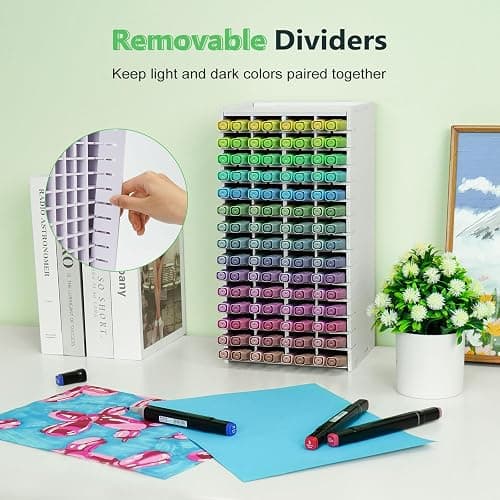 SANFURNEY Art Marker Storage Rack for 120 Markers, Watercolour Brushes Pens Color Pencils Organizer Holder for Desk thumbnail 4