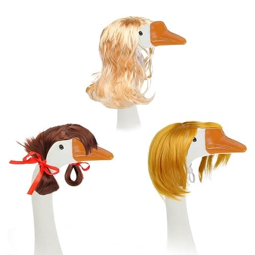 SUPXYC 3PCS Porch Goose Wigs, Cute Lawn Goose Statue Braid Wig, Patio Yard Goosey Wig, Garden Goose Outfits Wigs Accessories, for 17 Inch and 23 Inch Statue Lawn Goosey Garden - Image 1