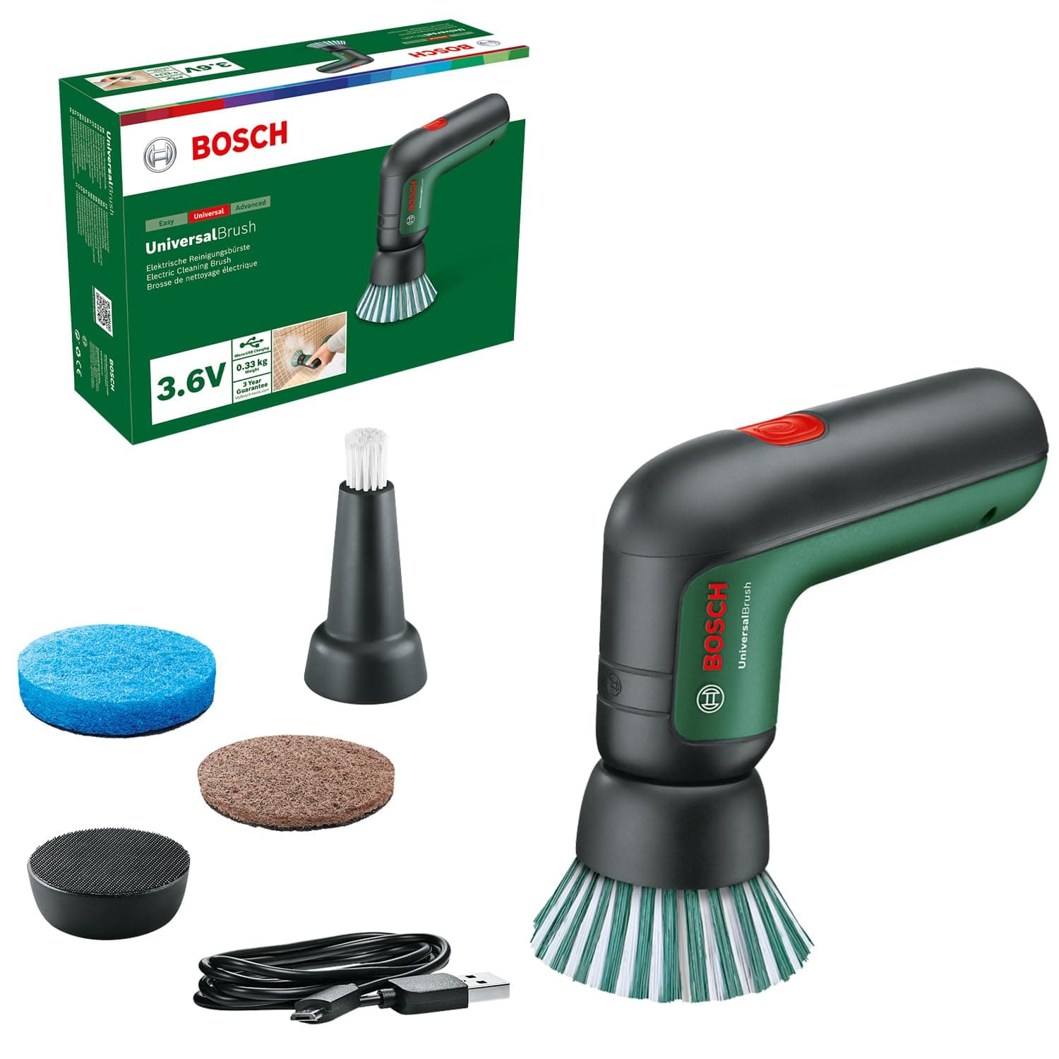 Bosch Home & Garden 3.6V Cordless Electric Power Cleaning Brush with 4 Cleaning Attachments & Micro USB Cable (UniversalBrush). Made in Europe - Image 1