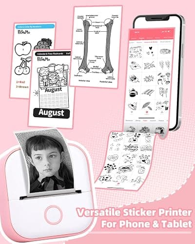 Memoking Mini Sticker Printer - T02 Mini Thermal Printer Wireless Inkless Label Maker Portable Sticker Maker for Student Birthday Gift, Compatible with iOS & Android, Pink thumbnail 5