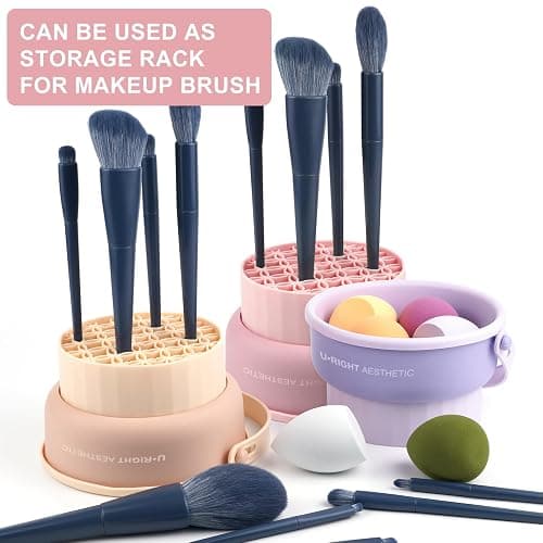 Ranphykx Makeup Brush Cleaner Mat 3 in 1 Silicone Makeup Brush Cleaner Bowl Cosmetic Brushes Cleaning Tool Makeup Cleaner for Brushes (KHAKI) thumbnail 6