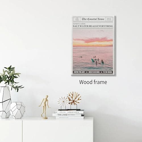 Pink Beach Newspaper Posters Vintage Fashion Coastal Girl Surf Wall Art 08x10 inch Framed Grainy Salt Water Heals Everything Canvas Prints for College Dorm Bedroom Wall Decor thumbnail 3