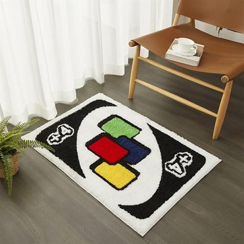 Estmy Funky Aesthetic Cute Throw Rugs 3x5 Small Area Rugs for Bedroom Kitchen Bathroom Living Room Non Slip Washable, UNO Card Tufted Rug Modern Abstract Cute Unique Bedroom Accent Rugs Fluffy Soft - 3' x 5' - Black thumbnail 2