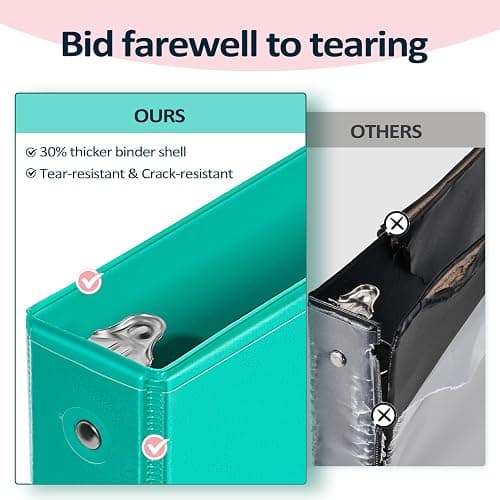 2 Pack BinderX Extra Durable 3 Ring Binder, 1 Inch Binder Round Rings, Fits 350 Sheets of 8.5x11 Paper, Customizable View Cover with Inside Pockets, Cute 1 Inch Binders 3 Ring, Pink & Purple thumbnail 4