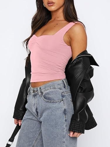 ForeFair Women Sleeveless Sexy Backless Going Out Crop Top Y2K Strappy Ruched Tank Top Summer Tight Slim Fit Cute Tops thumbnail 6