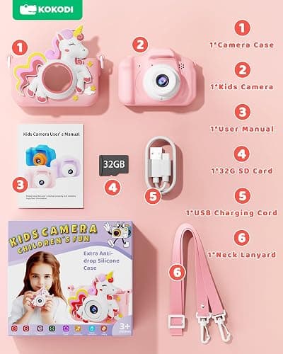 KOKODI Kids Camera Toy Digital Camera for Kids, Birthday Gifts for Girls Age 3-12, 1080P HD Video Camera for Toddler, Unicorn Children Toys for 3 4 5 6 7 8 9 Year Old Girls with 32GB SD Card thumbnail 9