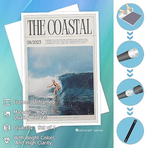 Trendy Summer Coastal Cow Girl Surf Wall Art Surfer Girl Canvas Posters Beach Preppy Aesthetic Magazine Cover Prints Painting For Living Room Bedroom Wall Decor 12x16in Unframed thumbnail 2