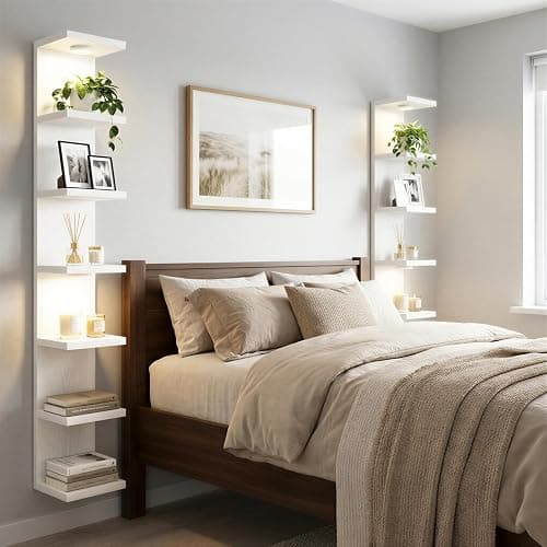 Fixwal 7 Tier Wall Shelf with LED Lights for Room Decor White, 2 Pack | 76.8in Tall, Holds 11Lbs per Tier, Flexible Section Installation, Fits Any Room Decor thumbnail 4
