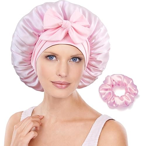 choshion 100% Mulberry Silk Bonnet for Sleeping Women,Pure Real Silk Bonnet | Hair Bonnets with Tie + Scrunchie, Large Cute Adjustable Double Layer, Anti-frizz Sleep Cap for Curly Hair Braids Long Hair - Image 1