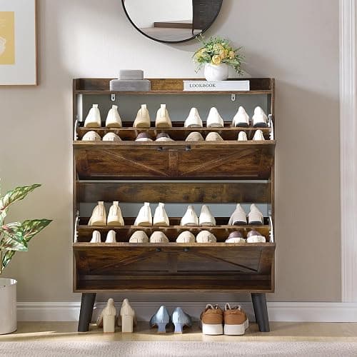 LEYAOYAO Shoe Storage Cabinet with 2 Flip Drawers，Narrow Shoe Storage Cabinet Organizer with Legs for Entryway Hallway, Living Room, Bedroom，Hidden Slim Storage Narrow Shoe Rack Cabinet,Brown thumbnail 7