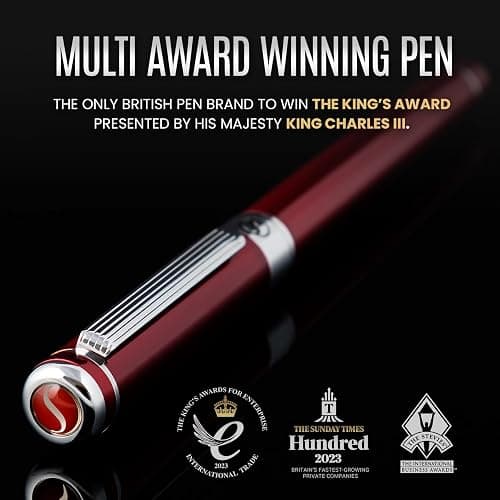 Scriveiner Deep Crimson Red Fountain Pen - Stunning Luxury Pen with Chrome Finish, Schmidt Nib (Medium), Best Pen Gift Set for Men & Women, Professional, Executive, Office, Nice Pens thumbnail 2