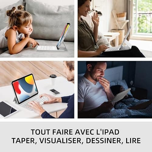 pankeybd ‌Étui Folio Clavier pour iPad A16 2025 11 EME génération et iPad 10 EME génération 2022,Smart Folio,Ultra-Mince,Connexion magnétique,AZERTY, Blanc thumbnail 6