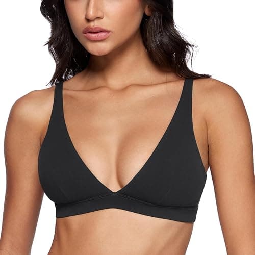 INGIA Womens Deep V-Neck Sports Bra Padded Low Impact Fitness Yoga Bra U Back Wireless Workout Bra Contour Crop Top - Image 1