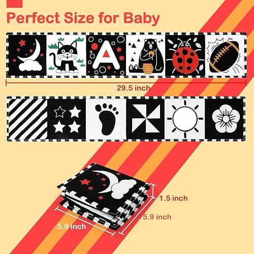 URMYWO Baby Toys 0-6 Months, Black and White Sensory Toys Brain Development, Tummy Time Toys, Soft Baby Book, Baby Essentials for Newborn 0-6-12 Months Montessori Toy Gifts thumbnail 5