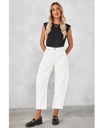 GRAPENT Barrel Jeans for Women Trendy High Waisted Wide Leg Baggy Cropped Relax Fit Stretch Denim Trouser Ankle Pants thumbnail 7