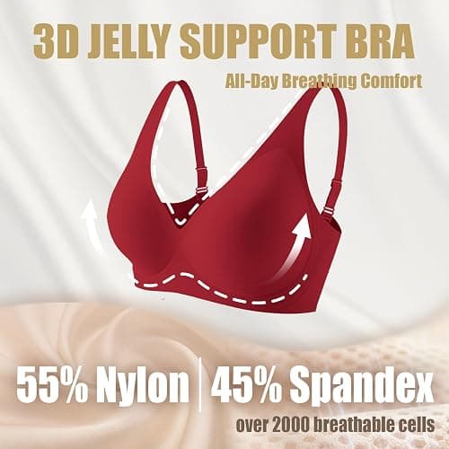 Jelly Wireless Bra Deep V Push Up Seamless T-Shirt Comfortable Plunge No Underwire Bras with Adjustable Straps Everyday Bras thumbnail 3