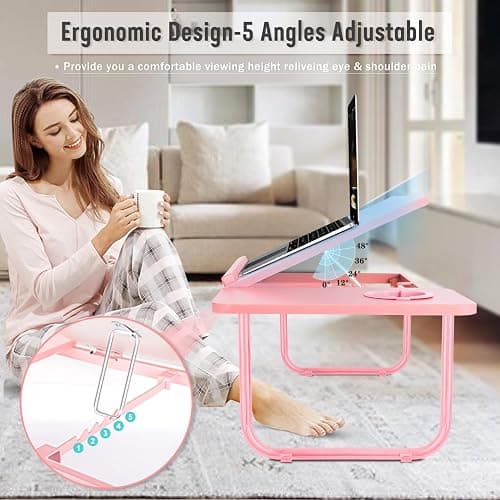 Laptop Desk for Bed Couch, Portable Lap Desk for Laptops, Bed Table for Laptops, Foldable Laptop Stand for Beds, Bed Desk for Writing (Candy Pink) thumbnail 2