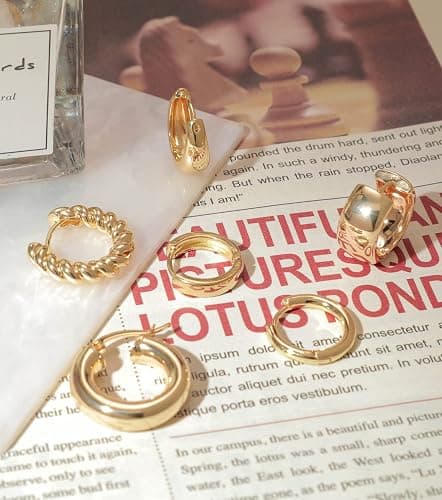 Gold Hoop Earrings Set 14k Real Gold Plated Huggie Earrings Hypoallergenic Chunky Twisted Thick Jewelry for Multiple Piercing Christmas Gift for Women thumbnail 6