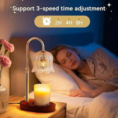 Candle Warmer Lamp with Timer and Dimmer, Adjustable Height Electric Candle Warmer Flower Lamp Wax Melt Warmer for Jar Candles - Birthday Christmas Gifts for Women Mom Home Living Bedroom Decor thumbnail 3