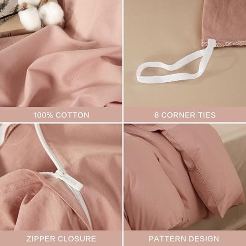 SAPHREAS Dusty Rose Duvet Cover Set 100% Washed Cotton Super King Size 3Pcs 8 Corner Ties Modern Solid Bedding Soft 1 Duvet Cover with Zipper 2 Pillow Shams, Comforter Not Included thumbnail 3