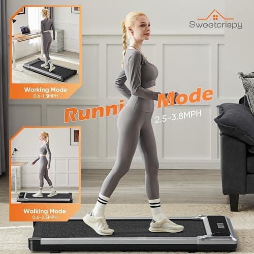 Sweetcrispy Compact Treadmill for Small Spaces, Quiet Under-Desk Walking Pad, Slim & Portable Design for Home Office Workouts, Easy to Store, Ideal for Apartments and Work-from-Home Fitness thumbnail 3