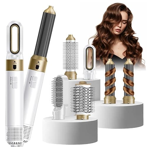 6 in 1 Hairstyler, Ionen Föhn, 1000W Multifunktionaler Hairstyler, Lockenstab Automatisch, Keramiktechnologie, Professioneller Warmluftbürste, Locken und Glätten (Weiß) - Image 1