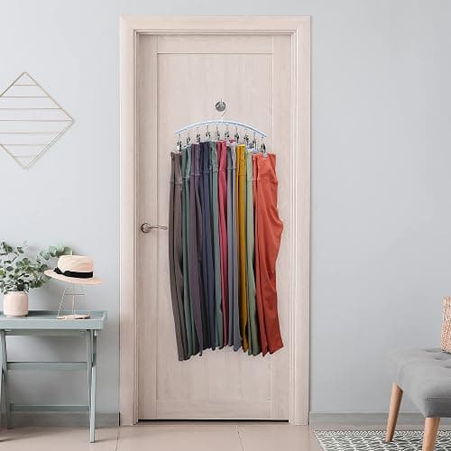 Volnamal Legging Organizer for Closet, Metal Yoga Pants Hanger w/Rubber Coated 4 Pack w/10 Clips Hold 40 Leggings, Hangers Space Saving Hanging for Closet Organizers and Storage, Blue thumbnail 7