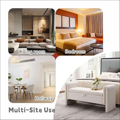 QianYueLUX Modern 52" Storage Ottoman Bench, Upholstered End of Bed Storage Bench with Armrests, Entryway Bench, Teddy Foot Rest Stool for Living Room Hallway Bedroom (White) thumbnail 6