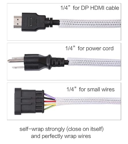 Alex Tech 10ft - 1/4 inch Cord Protector Wire Loom Tubing Cable Sleeve Split Sleeving for USB Cable Power Cord Audio Video Cable - Protect Cat from Chewing Cords - White thumbnail 3