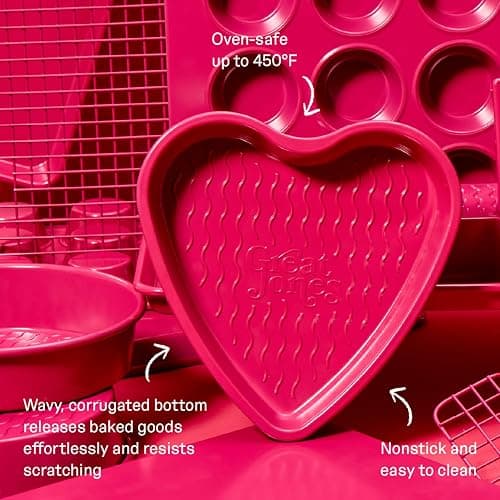 Great Jones Sweetheart Heart-Shaped Cake Pan | Nonstick, Non Toxic, Aluminized Steel | Scratch-Resistant, Oven & Dishwasher Safe | Raspberry Pink 9.7 x 9.7 x 1.6 Inches thumbnail 3