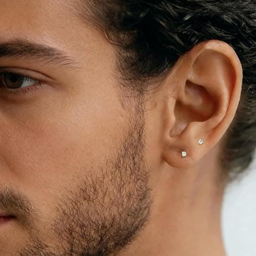 5/10 Pairs Silver Gold Stud Earrings Set, 14K Gold Plated 316L Surgical Stainless Steel Hypoallergenic Cubic Zirconia CZ Small Piercing Earring for Women Men 3 mm thumbnail 5